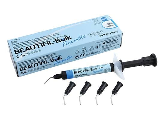 Shofu Beautifil Bulk Flowable dental restorative syringe with dispensing tips