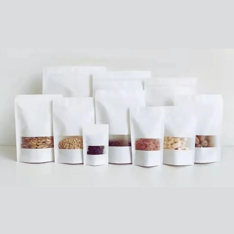 White Standup Pouches with Zip Lock and Window