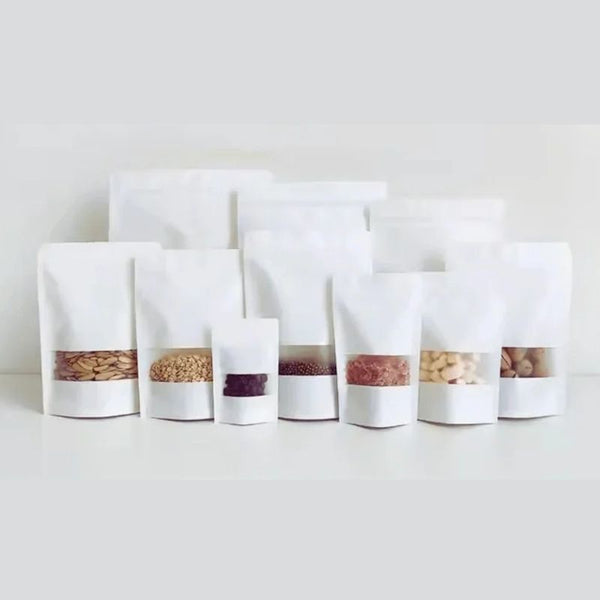 White Standup Pouches with Zip Lock and Window