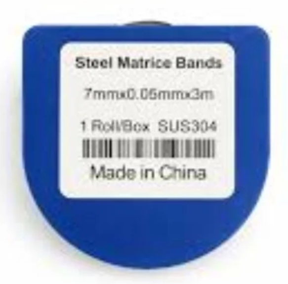 Steel Matrix Band Roll 7mm x 0.05mm x 3m in blue dispenser, SUS304, Made in China